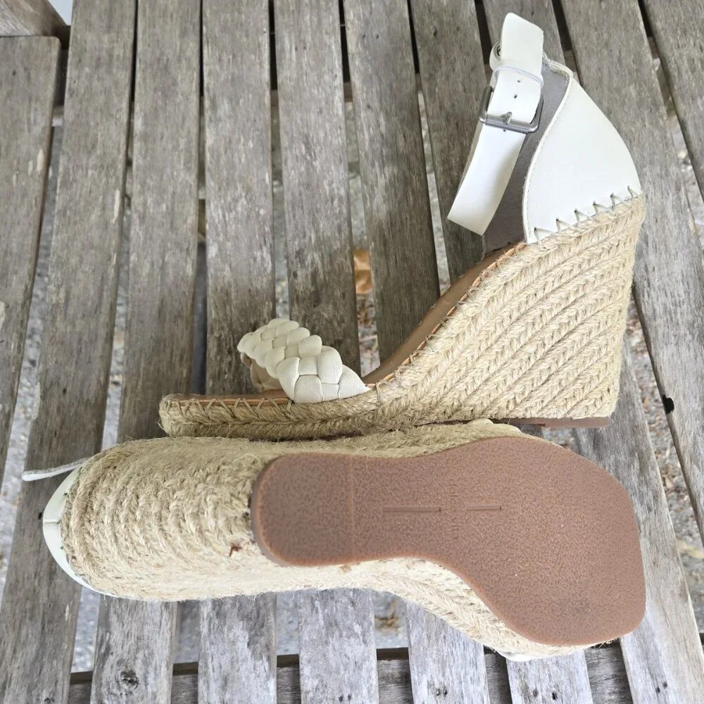 New DOLCE VITA Off White Leather Nilton Wedge Espadrille Sandals Shoes 10 - Picture 4 of 5